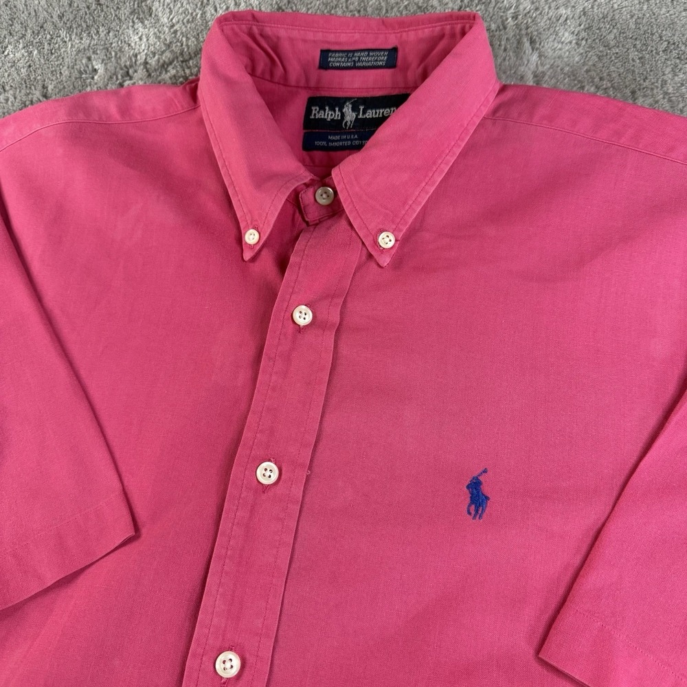 Ralph Lauren Vintage USA Shirt MenS XL Pink Cotton Button Up Short Sleeve